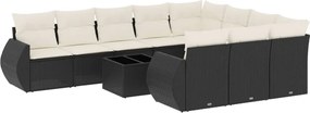 vidaXL Set canapele de grădină cu perne, 11 piese, negru, poliratan