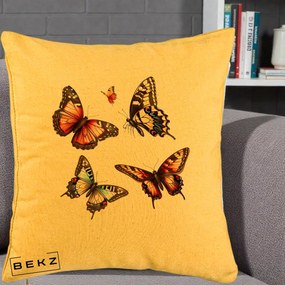 Perna Decorativa Colectie Fluturi Multicolori, 40x40 cm, Galben, Husa Detasabila, Perna Inclusa, BEKZ®