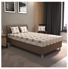 Pat tapițat GEORGE 120x200 cm, cu spațiu de depozitare și saltea, maro