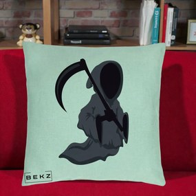 Perna Decorativa Moartea cu Coasa Grim Reaper Halloween, 40x40 cm, Verde Menta, Husa Detasabila, Perna Inclusa, BEKZ®