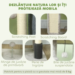 PawHut Arbore Multinivel Înalt pentru Pisici 104 cm cu Căsuță, Culcuș, Stâlpi de Zgâriat, Perie și Bilă, Gri | Aosom Romania