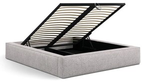 Pat matrimonial bej tapițat cu spațiu de depozitare cu somieră 180x200 cm Simon – Micadoni