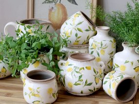 Vas decorativ din ceramică, pictat manual, crem, H21/D10 cm, Limone