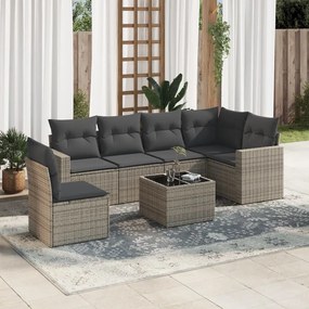 vidaXL Set canapele de grădină, 7 piese, cu perne, gri, poliratan