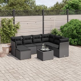 3263221 vidaXL Set mobilier de grădină cu perne, 8 piese, negru, poliratan