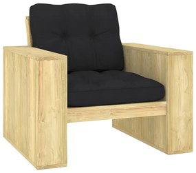 vidaXL Scaun de grădină cu perne negre, lemn de pin tratat