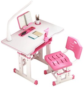Birou copii din MDF cu lampa inclusa Novokids Premium desk, Dimensiuni 80X50X70, Cadru metalic, Roz cu Alb