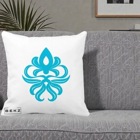 Perna Decorativa Ornament Turcoaz Fleur de Lis, 40x40 cm, Alba Mata, Husa Detasabila, Perna Inclusa, BEKZ®