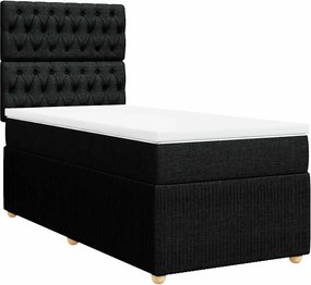 vidaXL Pat box spring cu saltea, negru, 90x190 cm, textil