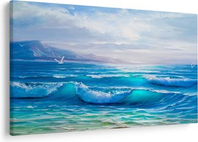 Tablou - Pictură în ulei de mare cu pescăruși (90x60 cm)