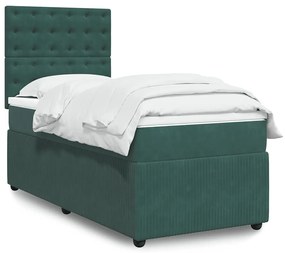 vidaXL Pat box spring cu saltea, verde închis, 100x200 cm, catifea