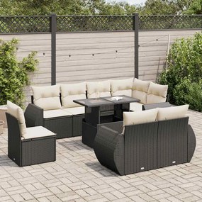 3326657 vidaXL Set mobilier de grădină cu perne, 9 piese, negru, poliratan