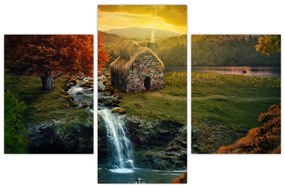 Tablou cu căbănuță în peisaj de poveste (90x60 cm)