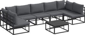 vidaXL Set de canapele pentru grădină cu pernă 8 pcs Negru Aluminiu