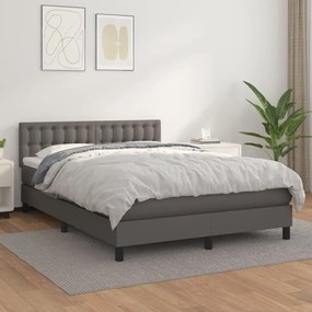 3141129 vidaXL Pat box spring cu saltea, gri, 140x200 cm, piele ecologică