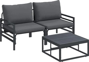 vidaXL Set de canapele pentru grădină cu pernă 3 pcs Negru Oțel