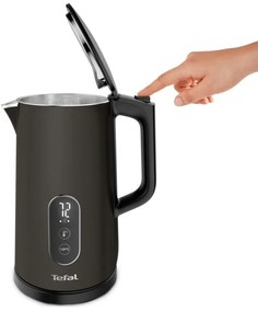Fierbător electric Tefal KI831E10, 1800W, 1.7 l, 5 niveluri de temperatură, LED, Control tactil, Baza 360°C, Pereți dubli, Filtru anticalcar, Negru