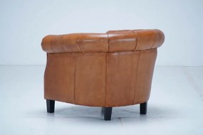 Fotoliu Chesterfield din piele naturală full grain maro, 80×80×66 cm, „Classic Chic"