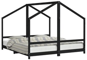 3200591 vidaXL Cadru de pat pentru copii negru 2x(90x200) cm lemn masiv de pin