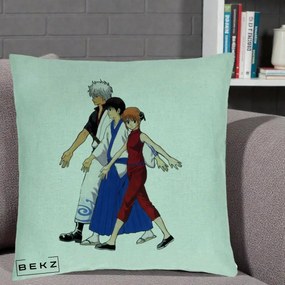Perna Personalizata Gintama Trio Gintoki Shinpachi Kagura, 40x40 cm, Verde Menta, Husa Detasabila, Perna Inclusa, BEKZ®