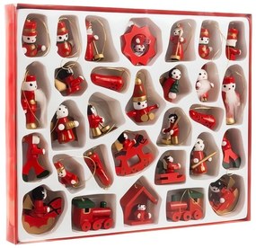 Set de decoratiuni de Craciun din lemn RED JOY rosu, 30 buc.