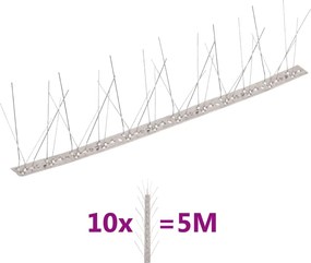 vidaXL Set bandă cu țepi antipăsări cu 5 rânduri, 10 buc., oțel, 5 m