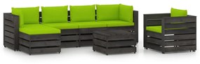 Set mobilier de gradina cu perne, 7 piese, gri, lemn tratat bright green and grey, 7