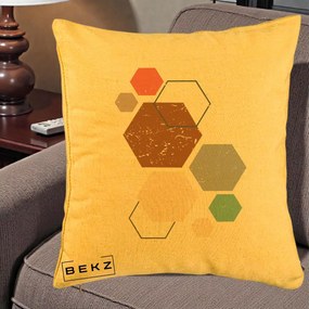 Perna Decorativa Geometric Hexagoane Multicolor, 40x40 cm, Galben, Husa Detasabila, Perna Inclusa, BEKZ®