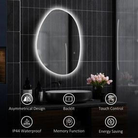 HOMCOM Oglindă de Baie LED cu Comutator Tactil Inteligent și  Intensitate Reglabilă, 80x5x60 cm, Argintiu | Aosom Romania