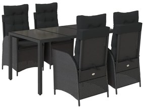 3213070 vidaXL Set mobilier de grădină cu perne, 5 piese, negru, poliratan