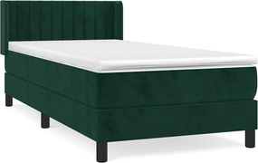 vidaXL Pat box spring cu saltea, verde închis, 90x200 cm, catifea