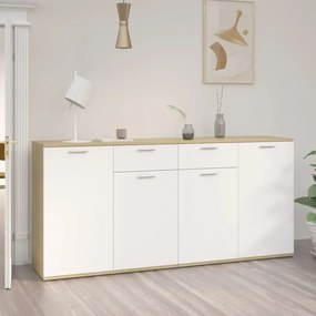 3074932 vidaXL Servantă, alb și stejar Sonoma, 160x36x75 cm, lemn prelucrat
