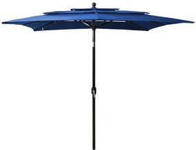 Umbrela soare 3 niveluri, stalp de aluminiu, azuriu, 2,5x2,5 m azure blue, 2.5 x 2.5 m