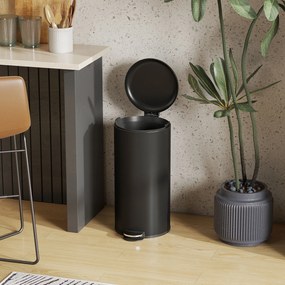 HOMCOM Coș de gunoi 30 L cu pedală și capac, recipient interior, funcție soft-close 36 x 30 x 63,5 cm, negru | Aosom Romania