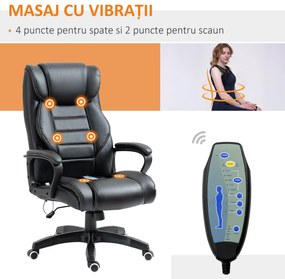 Vinsetto Fotoliu de Birou pentru Masaj și Ergonomic, Design Directorial, Piele Ecologică Neagră, 6 Puncte de Masaj | Aosom Romania