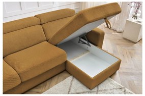 Colțar galben muștar extensibil cu tapițerie din catifea reiată (cu colț variabil) Monaco – Bobochic Paris