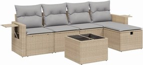 vidaXL Set canapele de grădină, 6 piese, cu perne, bej, poliratan