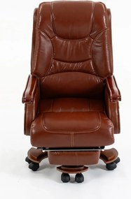 EXECUTIVE COMFORT 8007 –Scaun directorial din piele naturala si lemn masiv, Masaj in 9 puncte si Incalzire, rezistent 150 kg, Maro Inchis