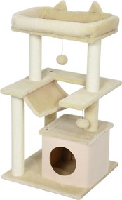 PawHut copac pentru pisici, copac de zgâriat cu jucărie, bară de odihnă, hamac, 48 x 48 x 90 cm, crem | Aosom Romania