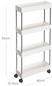 SongmicsHome Raft cu roți SLIM, 4 niveluri, 13,5x40x86cm, alb