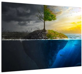 Tablou pe sticlă reprezentând două părți (70x50 cm)