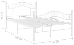 Cadru de pat, alb, 120x200 cm, metal Alb, 120 x 200 cm