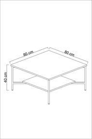 Masuta Cafea, PAL Melaminat / Metal, Gold Line, Negru / Auriu, 80 x 80 x 40 cm