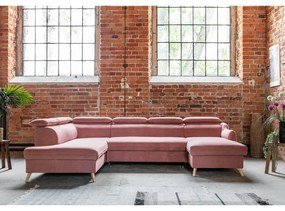 Colțar roz deschis extensibil cu tapițerie din catifea (cu colț pe partea stângă /în formă de "U") Sweet Harmony – Miuform