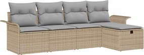 vidaXL Set de canapele pentru grădină cu pernă 5 pcs Bej Rattan poli