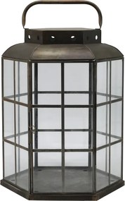 Felinar hexagonal din alama antichizata, H42 cm