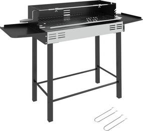 Outsunny BBQ Rotisserie Grill Charcoal Split Roaster for Chicken Turkey 3-Level Grill Grate, Storage Shelves, Stainless Steel | Aosom Romania