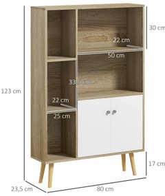 HOMCOM Bibliotecă scandinavă mobilier de depozitare dim. 80L x 23,5l x 123H cm 5 nișe ușă placard 2 picioare subțiri inclinate | Aosom Romania