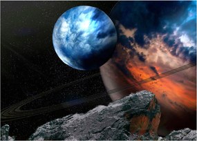 Tablou pe sticlă planetei în cosmos (70x50 cm)
