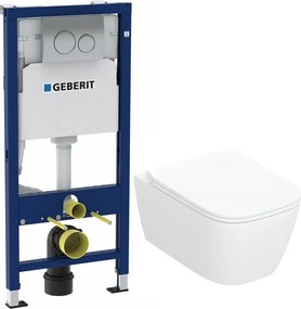 Rezervor WC cu cadru incastrat Geberit Duofix cu clapeta crom Delta20 si vas WC suspendat Smyle TurboFlush alb si capac softclose